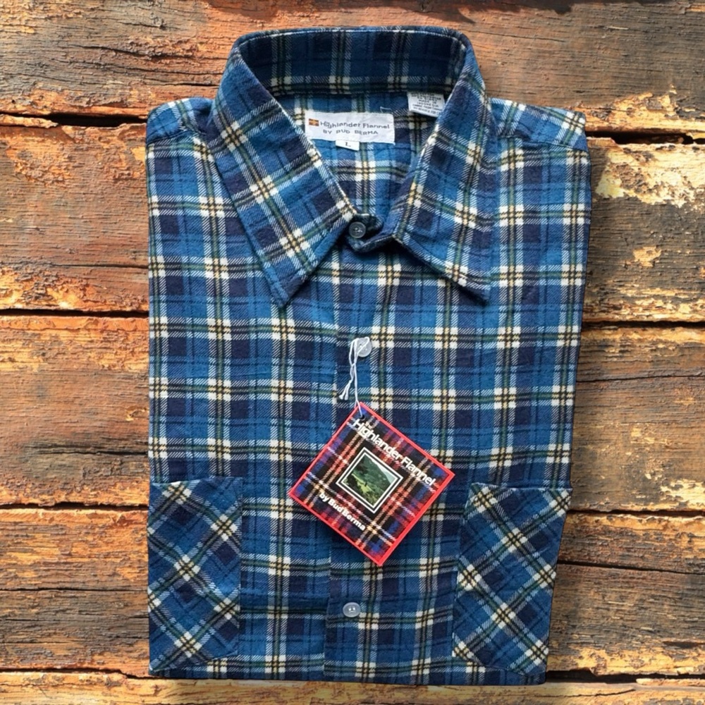 Vintage Bud Berma The Highlander Tartan Plaid Flannel Shirt in Blue/Yellow | LG